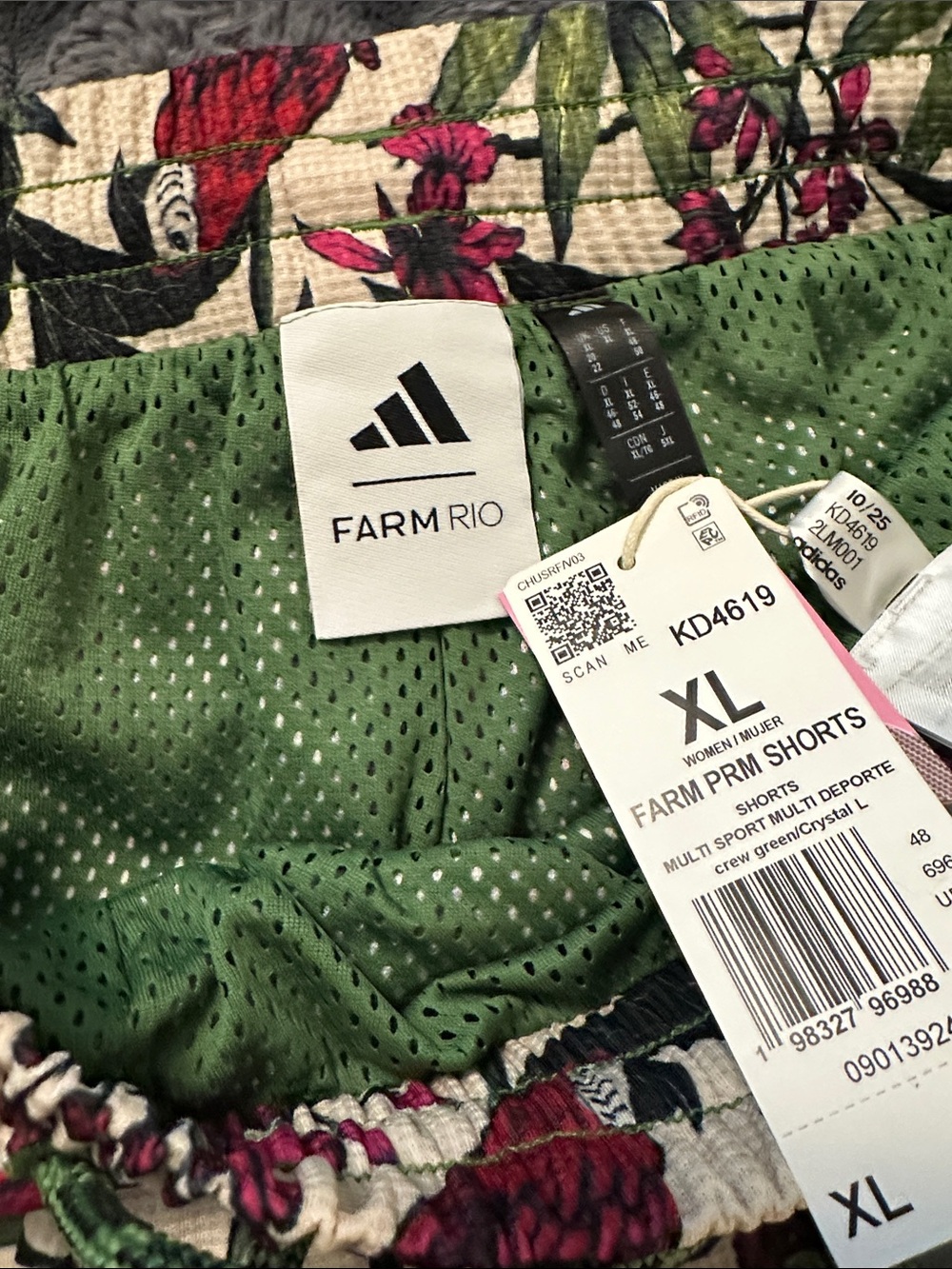 Adidas Farm Rio Tropical Parrot Print Athletic Shorts with Green Panels - XL - Picture 5 of 5